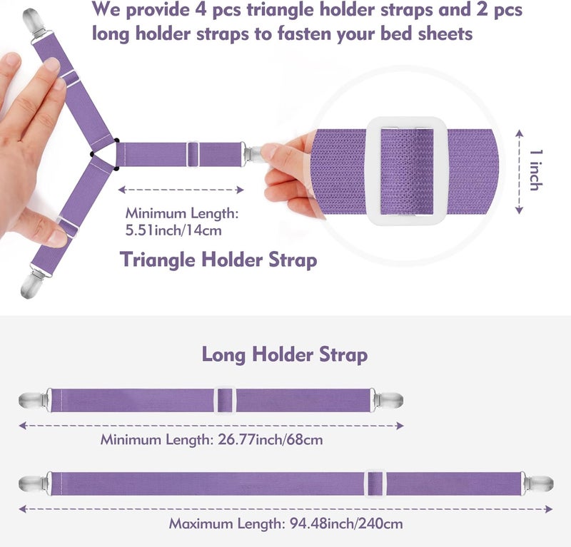 Eiruseed Bed Sheet Holder Straps, 4+2 Pcs Adjustable Mattress Sheet Clips, Bed Sheet Fasteners Elastic Sheet Suspenders to Keep Bed Sheet in Place for Different Beds (Purple) - Image 2